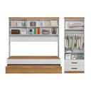 Ver imagem 3 de Dormitório Ônix Guarda Roupa, Aéreo 4 Portas e Bicama Flex Nature/branco com Colchões Physical
