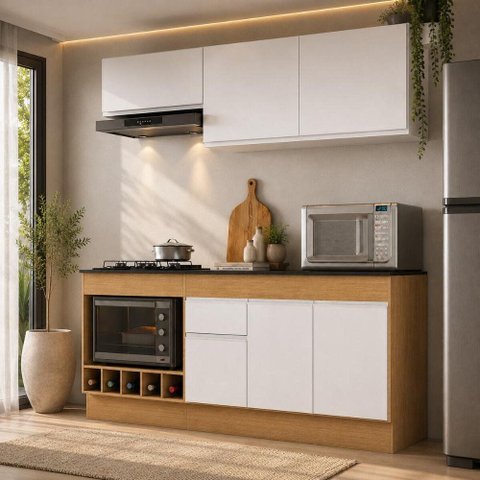 Armário de Cozinha Modulada Completa com Balcão e Rodapé 190cm Veneza Multimóveis MP2454