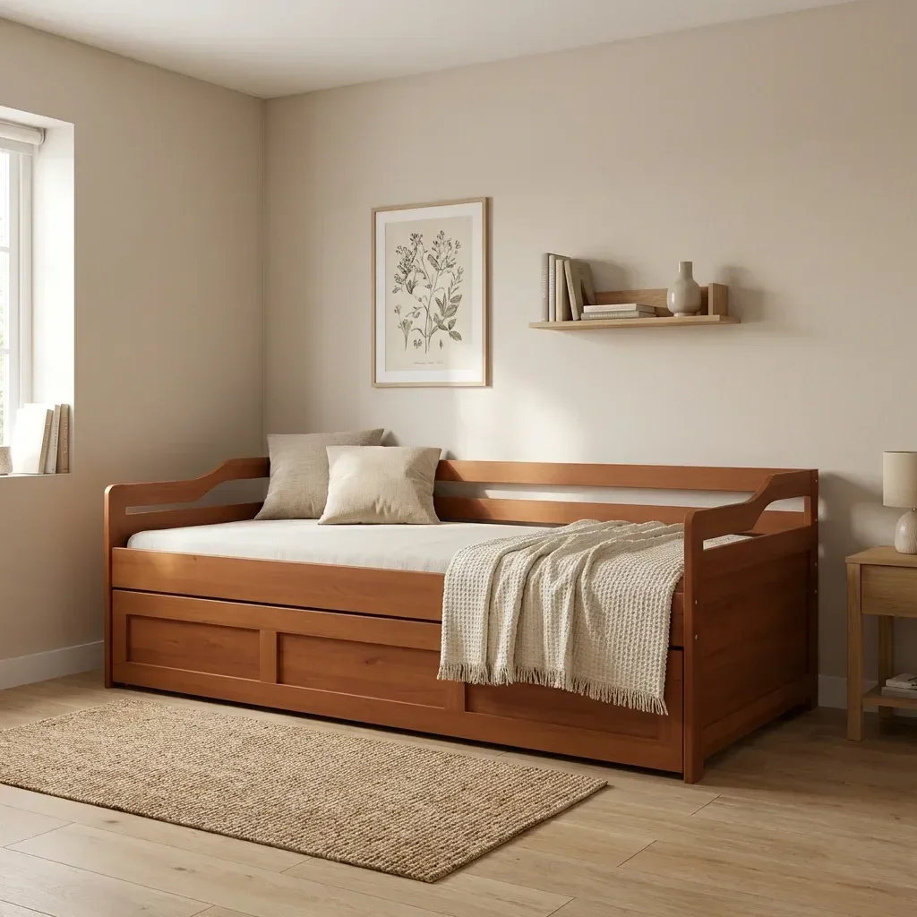 Ver imagem 1 de Bicama Infantil com Cama Auxiliar e Rodízio Madeira Maciça Londrina Castanho Claro