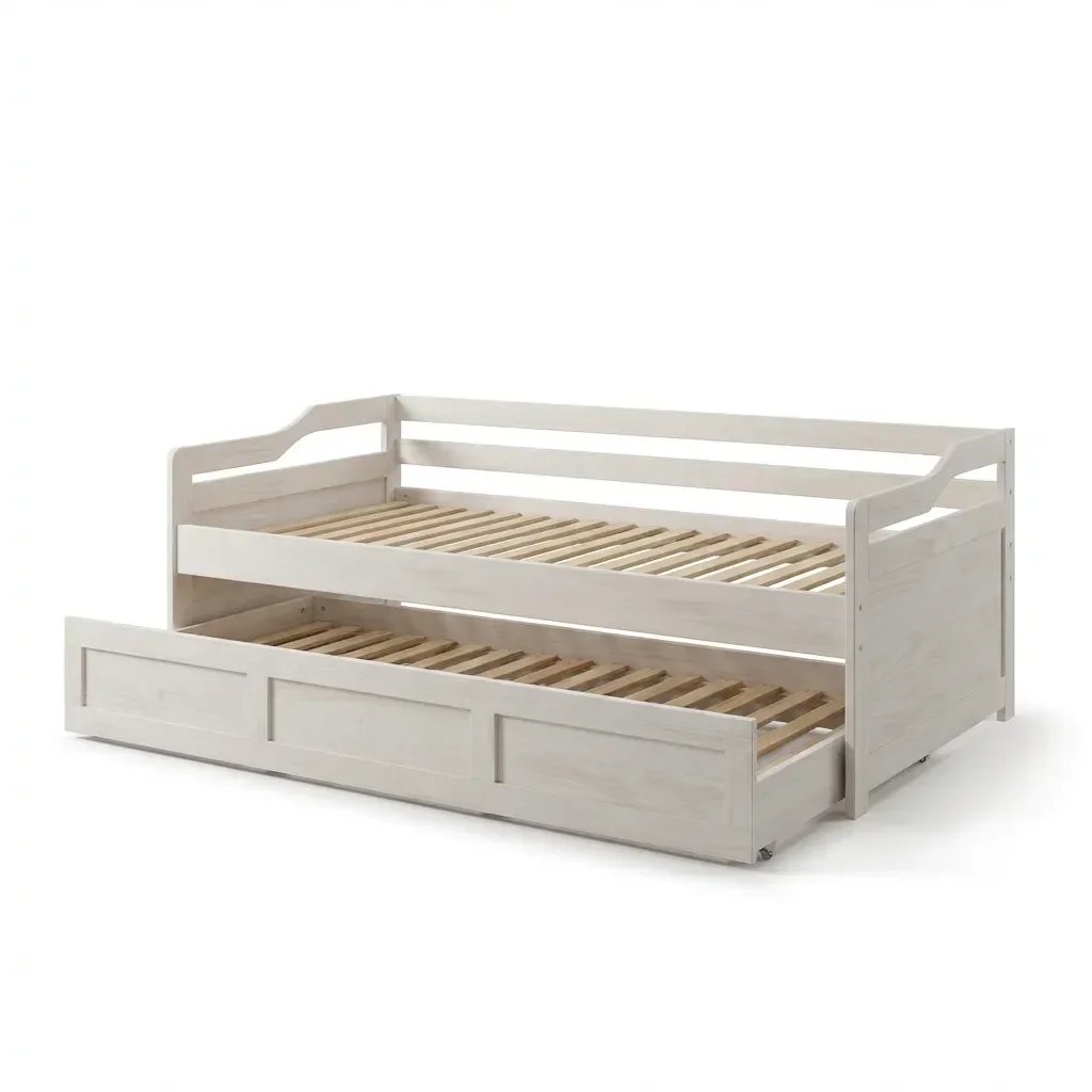 Ver imagem 2 de Bicama Infantil com Cama Auxiliar e Rodízio Madeira Maciça Londrina Branco Lavado