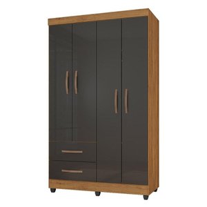 Guarda Roupa Solteiro Honduras 4 Portas e 2 Gavetas Freijó/Grafite Perolizado - Móveis Leão