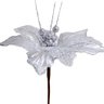 Kit 4 Flores Artificiais Decoração Natal Glitter Prata 30cm - 3