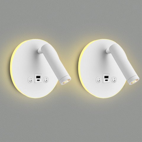 2 Arandela Spot LED Foco Móvel USB e USB-C Cabeceira BET81