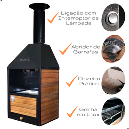 Churrasqueira de Bancada e Parede Wall Plus Vulkania Grill a Carvão Grelha Inox - Preto - 2