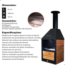 Churrasqueira de Bancada e Parede Wall Plus Vulkania Grill a Carvão Grelha Inox - Preto - 8