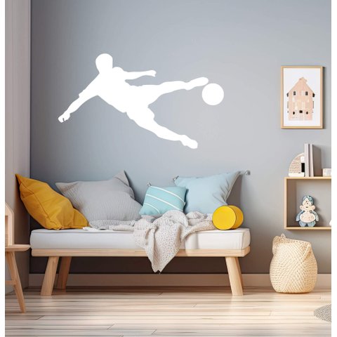 Adesivo de Parede Silhueta Jogador Futebol Chute Bola Quarto Menino Kanto Store Branco
