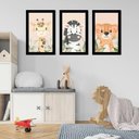 Ver imagem 5 de Kit 3 Quadros Safari Aquarela Infantil Quarto Vidro 20x30cm Título Moldura Azul