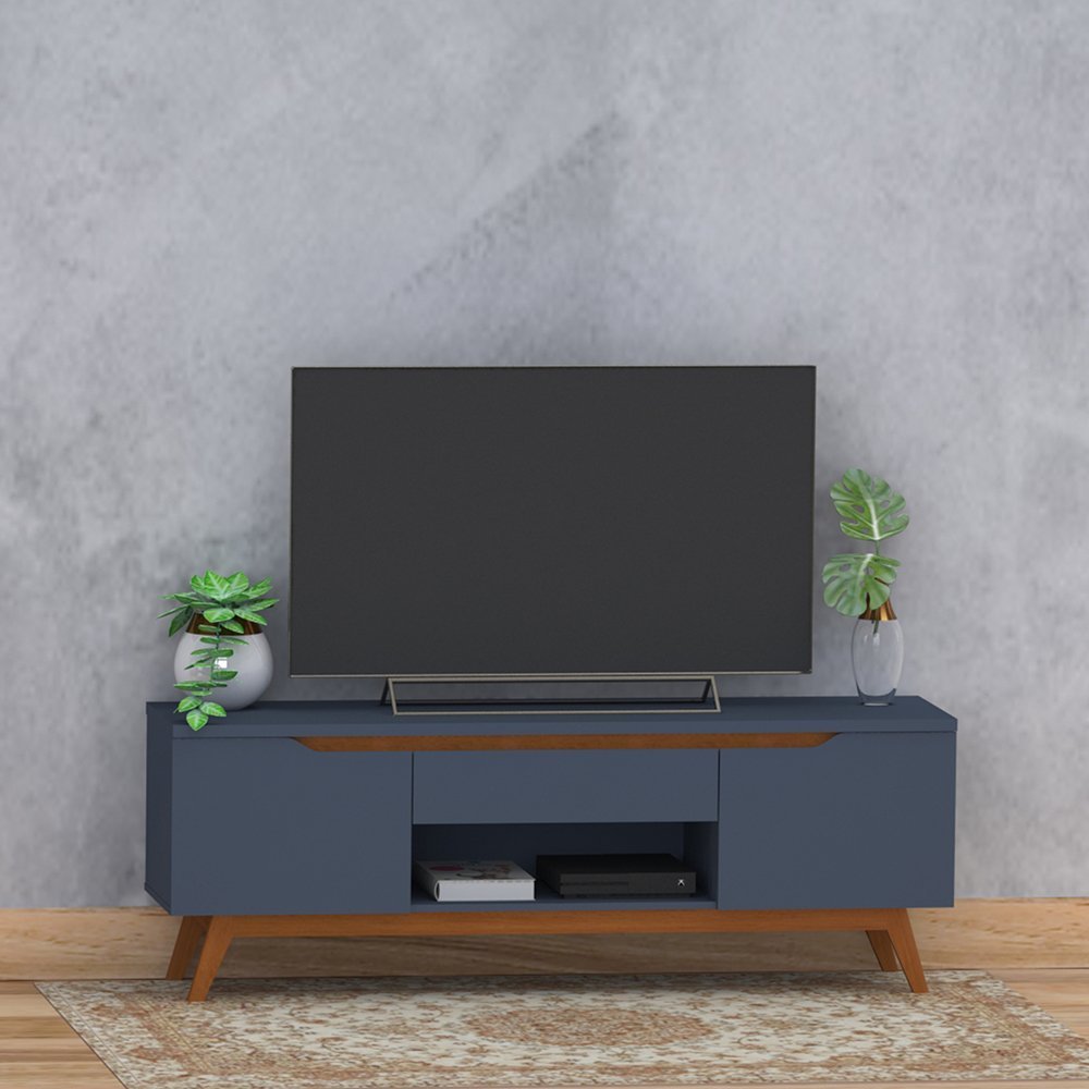 Rack Retrô Tóquio para TV até 60 polegadas Azul Navy - Olivar Móveis - 1