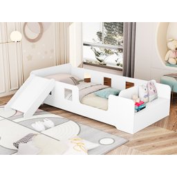Cama Infantil Criança Montessoriana Manu Com Escorregador e Colchão - 1
