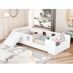 Cama Infantil Criança Montessoriana Manu Com Escorregador e Colchão