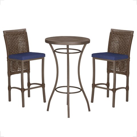 Mesa Bistrô e 2 Banquetas Roma Marrom Corda Náutica Estofado 10 Trama Original