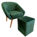 Ver imagem 1 de Kit Poltrona Giovana Puff Quadrado e Almofadas em Sued Premium:verde Musgo Pés Madeira Claro