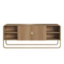 Ver imagem 2 de Rack Sala Orgânico 150cm 2 Portas Prateleiras e Pés em Metal Cor:hanover com Dourado