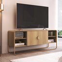 Ver imagem 1 de Rack Sala Orgânico 150cm 2 Portas Prateleiras e Pés em Metal Cor:hanover com Dourado