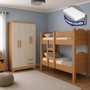 Ver imagem 4 de Kit Quarto Beliche Madrid 2 Camas + Guarda-Roupa Paris 4 Portas com 2 Colchões - Nature Off White