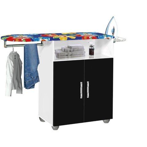 Tabua de passar roupa MD 02 portas Branca Preta + cabideiro PASSE BEM