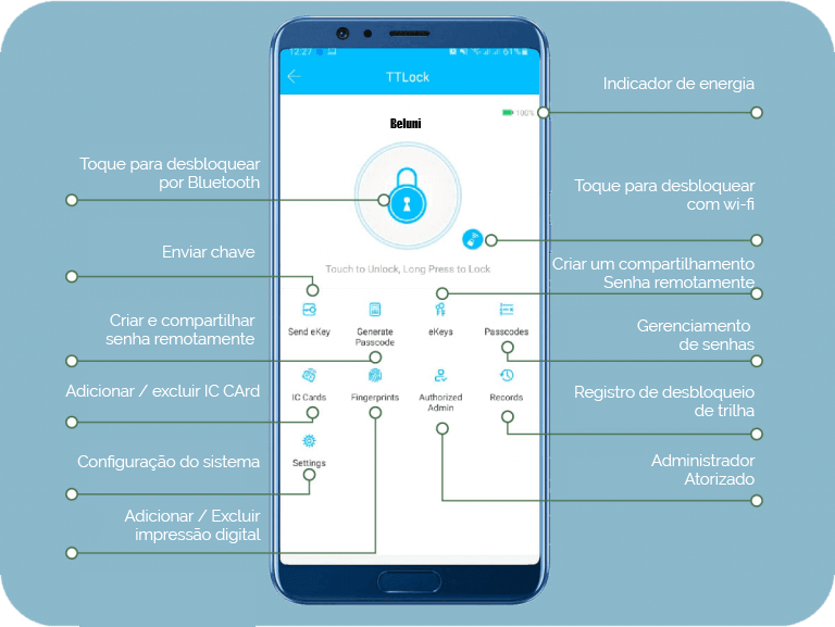 Fechadura Eletrônica Digital Biométrica Beluni Black Bluetooth 367 Ttlock Smart - 3