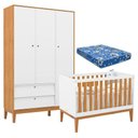 Ver imagem 1 de Berço Americano e Guarda Roupa Unique 3 Portas Branco Soft Freijó Eco Wood com Colchão Ortobom