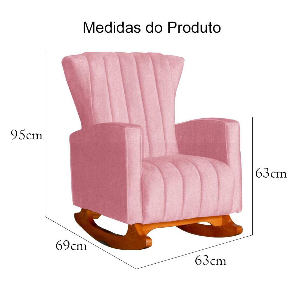 Kit Poltrona De Amamentação Balanço + Puff Suede Rosa - Belliv Decor - 5