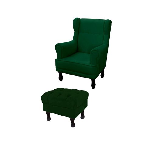 Poltrona de Amamentação Elisa + Puff Retrô Suede Verde