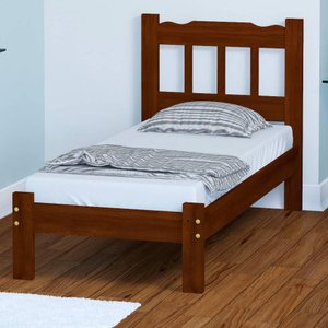 Cama de Solteiro Madeira Maciça Castanho Perola Nemargi