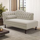 Ver imagem 1 de Divã Recamier Chaise Longue Lavínia 150cm Capitonê Pés de Madeira Veludo Bege Claro - Desk