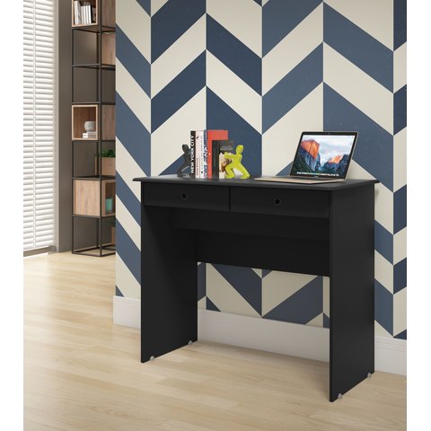 Escrivaninha Mesa de Computador 2 Gavetas Cor Preto - Comprar Móveis em Casa