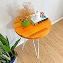 Ver imagem 3 de Mesa de Canto Circular de Ferro e Madeira Industrial Hairpin Carvalho e Branco