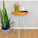 Ver imagem 1 de Mesa de Canto Circular de Ferro e Madeira Industrial Hairpin Carvalho e Branco