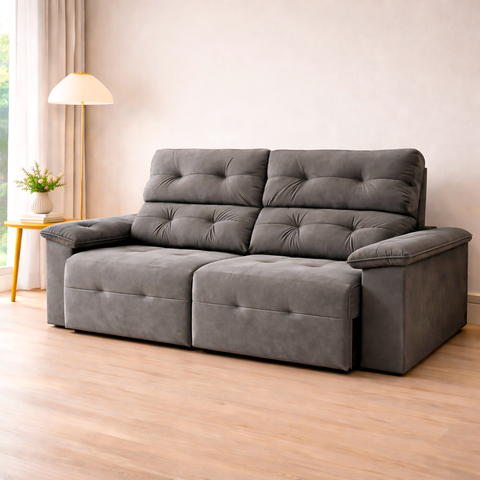 Sofá Retrátil Reclinável 3 Lugares Bulgaria Tecido Suede American Prime 1,90m Espuma D33 Cinza