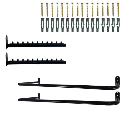 2 Cabideiros para Roupas 80cm Fixo de Parede Loja Closet + 2 Araras Rt 40cm 10 Cabides Preto