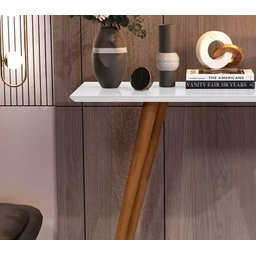 Aparador de Sala Branco Brilho em Mdf e Pé Palito de Madeira - 2