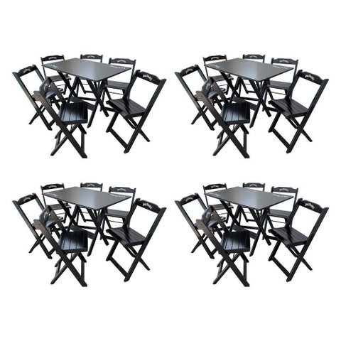 Kit 4 Conjuntos Mesa Dobrável Madeira 110x70 com 6 Cadeiras Personalizada Jack Preta - Tarimatã