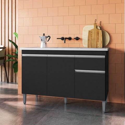 Balcão Cozinha Tatiane 3 Portas 1 Gaveta 120cm sem Tampo Ajl Móveis