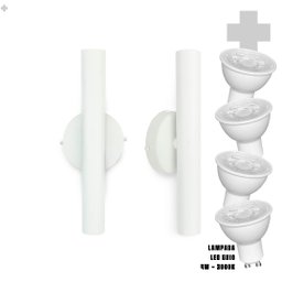 Kit 2 Arandela Foco Duplo Slim Palito - Branco + Led Gu10 - 3