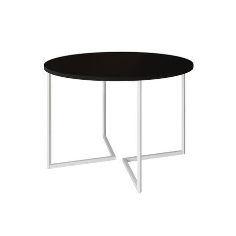 Mesa Jantar Industrial Redonda Preta 110cm Base V Ferro Branco