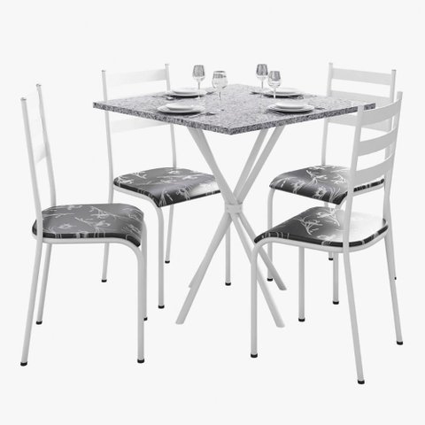 Kit Mesa Diamante 541 Sala de Jantar 4 Cadeiras Pés Tubular Floral/branco