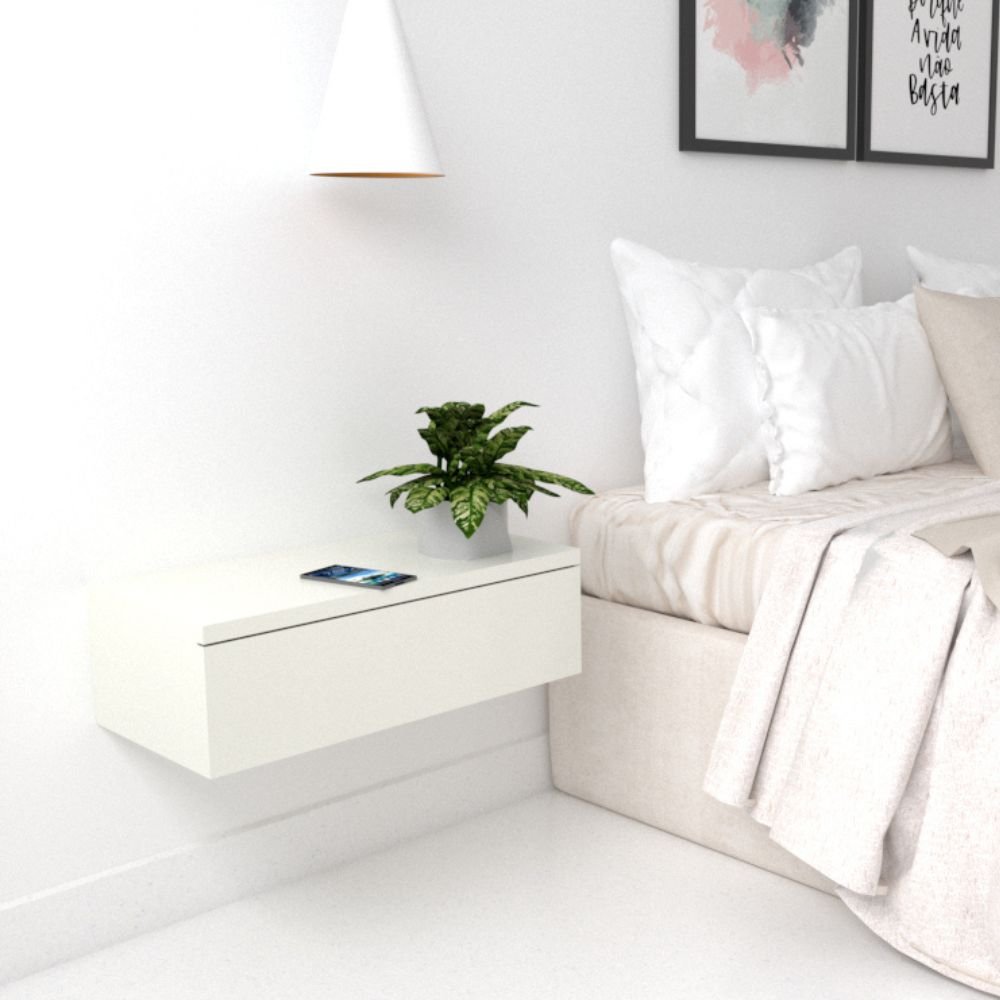 Mesa de Cabeceira com Gaveta 30 Cm Mdf Branco Fj Decor Suspensa - 6