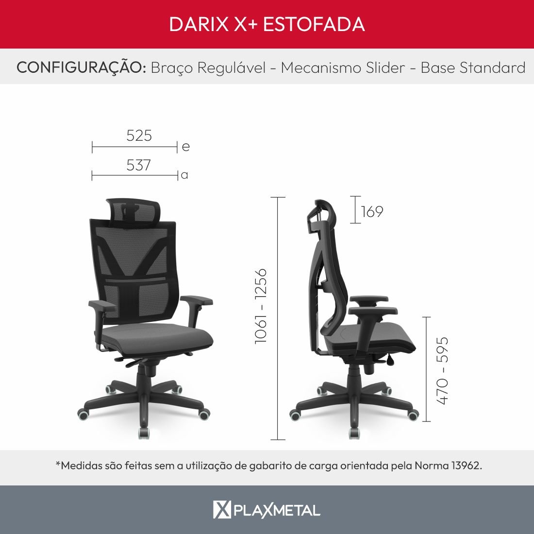 Cadeira Escritório Presidente Giratória Darix X+ Slider Braços Reguláveis Assento Estofado em Poliés - 5