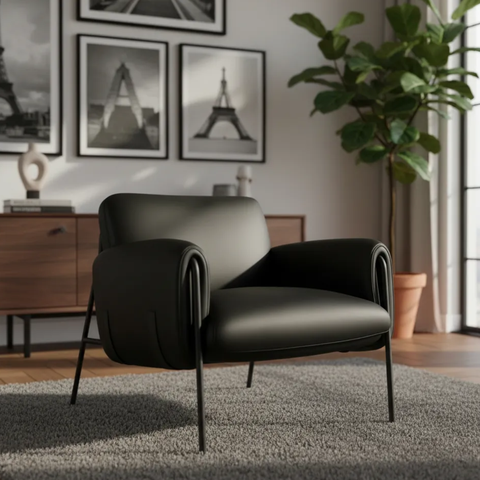 Poltrona Cadeira Decorativa Versátil Serrana-zahav Estofados:courino Sintético Preto
