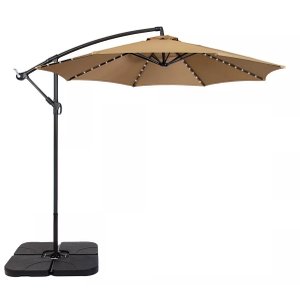 Ombrelone com Led Articulado Guarda Sol de Praia Jardim Lateral 3 Metros Base 60l Bege Rm Decor