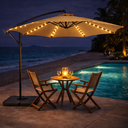 Ver imagem 3 de Ombrelone com Led Articulado Guarda Sol de Praia Jardim Lateral 3 Metros Base 60l Bege Rm Decor