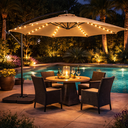 Ver imagem 1 de Ombrelone com Led Articulado Guarda Sol de Praia Jardim Lateral 3 Metros Base 60l Bege Rm Decor