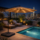 Ver imagem 4 de Ombrelone com Led Articulado Guarda Sol de Praia Jardim Lateral 3 Metros Base 60l Bege Rm Decor