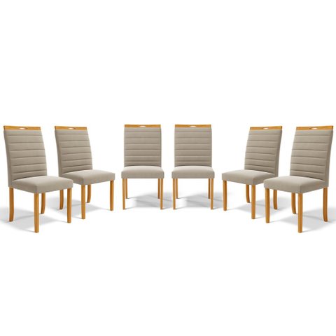 Kit com 6 Cadeiras Sara Madeira Maciça Estofadas para Mesa de Jantar Veludo Bege 102