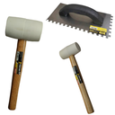 Ver imagem 1 de Kit 3 Ferramentas-1 Desempenadeira Dentada Aço+1 Marreta Borracha Branca 60mm+1 Marreta 40mm
