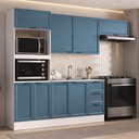 Ver imagem 1 de Cozinha Compacta Planejada 4 Peças 1 Paneleiro Torre Quente 2 Aéreos 1 Balcão Soho CabeCasa MadeiraOriginals Azul/Branco