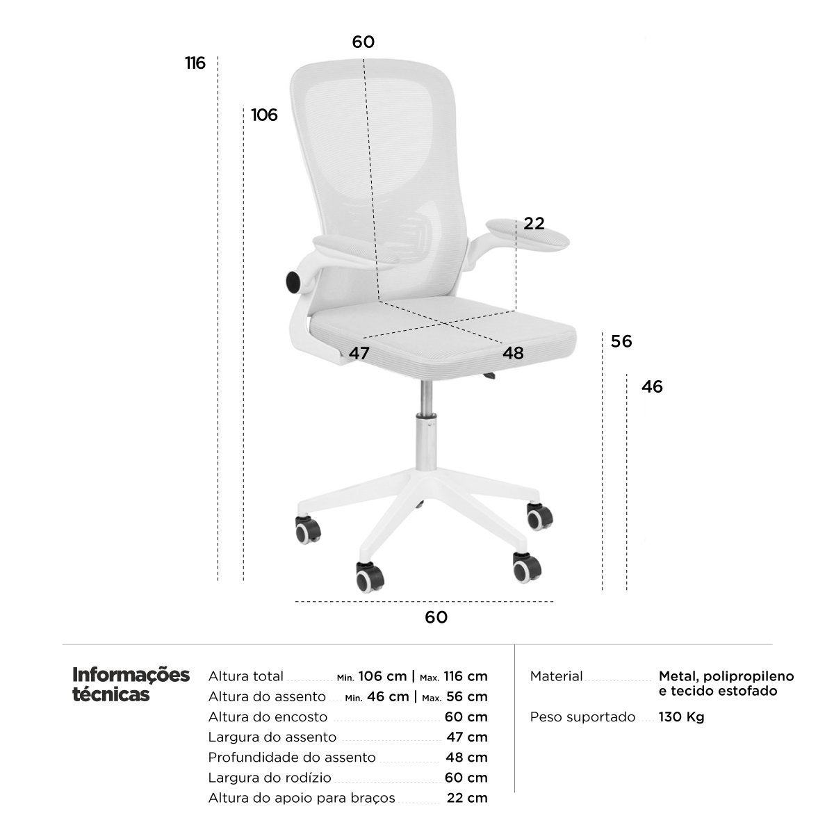 Cadeira Escritório Rodizio Office Bytes - 6