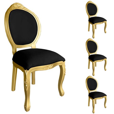 4 Cadeira Medalhao Madeira Maciça Design Ingles Luxo Poltrona Entalhada Renascentista Natural Ingles