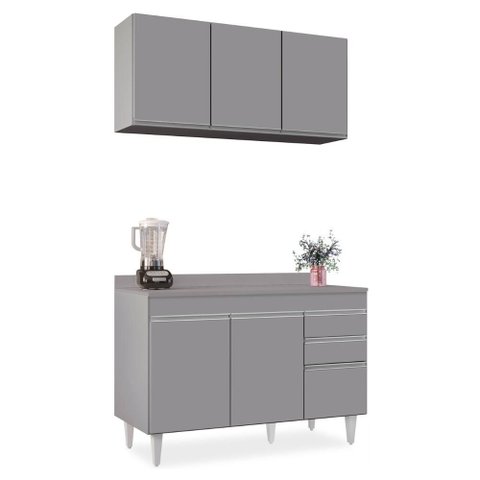 Armário Cozinha e Balcão com Tampo 120cm Michigan Cinza - Lumil